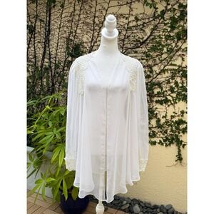 Dentelle romantic white sheer nylon organza nightgown lingerie robe cover up